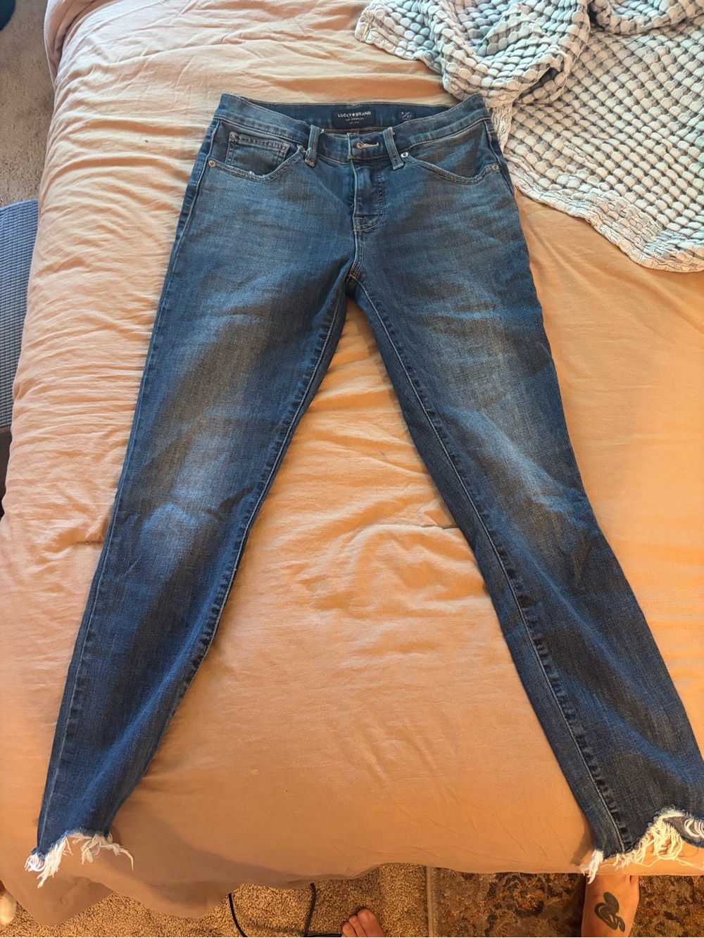 Lucky Brand Medium Wash Skinny Jeans with Frayed Hem